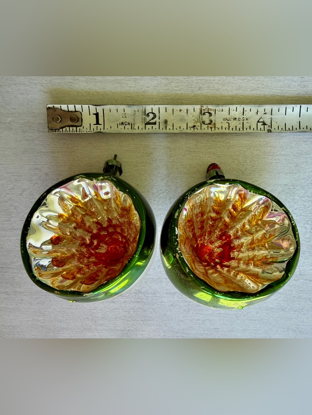Vintage Large Mercury Glass Indent Reflector Ornaments – Pair
